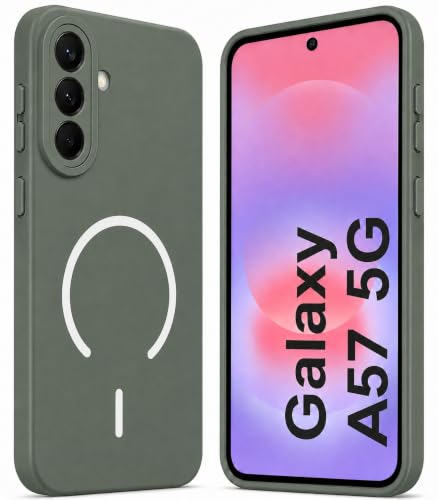 Image of SBMS Silicone Back Cover Case for Samsung Galaxy A57 5G | Soft Micro-Fibre Lining Inside | Magsafe Print On Back Side Camera Protection Bump | Shockproof Case Samsung Galaxy A57 5G (Green)