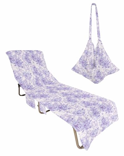 Purple Spring Floral Beach Lounge Chair Towel Cover, Soft Chaise Lounge Towel with Side Pockets Patio Pool Chairs Cover for Beach/Pool Sunbathing 29x85 Watercolor Elegant Summer Botanical