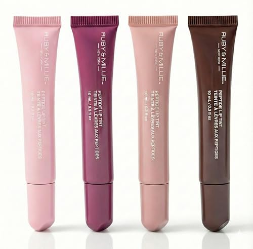 Ruby & Millie Peptide Lip Treatment Peptide Lip Tint Plumping Gloss Lip Gloss Multicolor 0.3 Fl oz (Pack of 4)