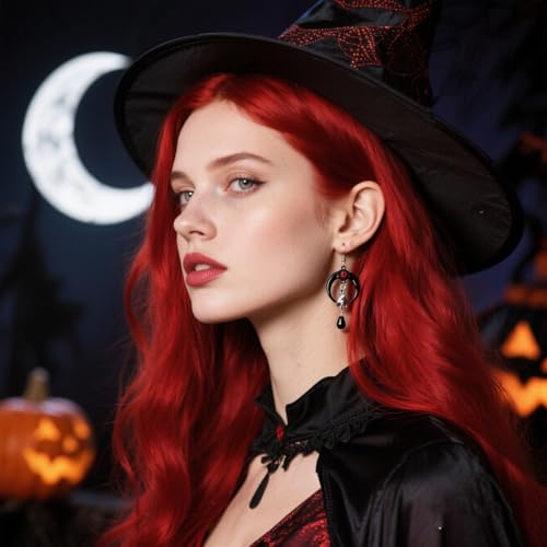 Gothic Black Moon Earrings for Women,Black Red Crystal Moon Drop Dangle Earring Vintage Punk Crescent Earring Whimsy Goth Jewelry Halloween Witch Costume Accessories by LOOKLITE - Used condition - Image 2