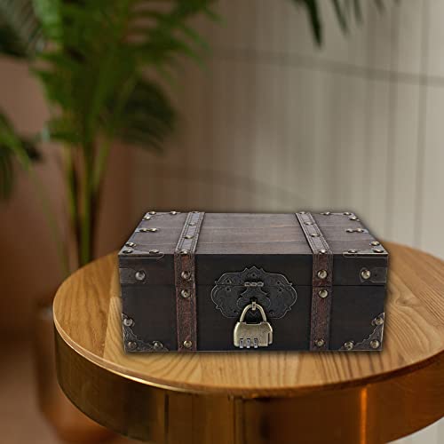 Safedelux Wooden Treasure Chest Box Vintage Decorative Storage Box With Lock For Home Decor Great Father Day Gifts - 9.4” X 6.3” X 3.7” #TOP5