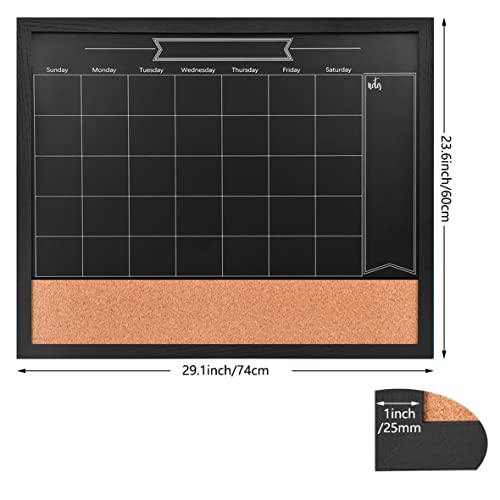 Toraso Chalkboard Calendar & Corkboard, Magnetic Surface 23.6" X 29" Combination Chalk Board & Bulletin Board, Black Framed Blackboard/Calendar/Cork Combo Board(Zhhb-Bk-6074) #TOP1