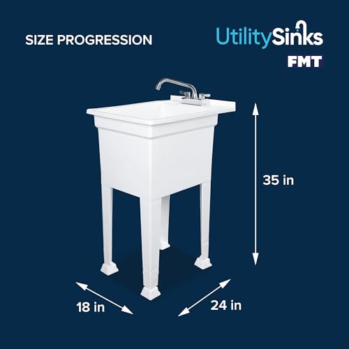 Freestanding Utility Tub Sink with Quick Connect Drain, 18 x 24", White - Portable and Compact Sink with Faucet for Outdoor Kitchen, Laundry Room, Garage, and Basement - Image 3