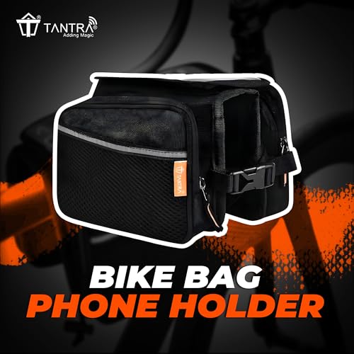 Image of TANTRA Polyester Bicycle Double Sided Handlebar Front Frame /Tube Bag with Waterproof Touch Screen Bicycle Pouch Mobile Phone Holder Black