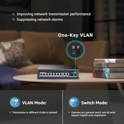 Image of 11-Port PoE Gigabit Switch, 8 PoE+ Port, 2 Gigabit Uplink, 1 SFP Port, 120W AI Detection, Qos, Fanless Metal Plug & Play Unmanaged Network Switch