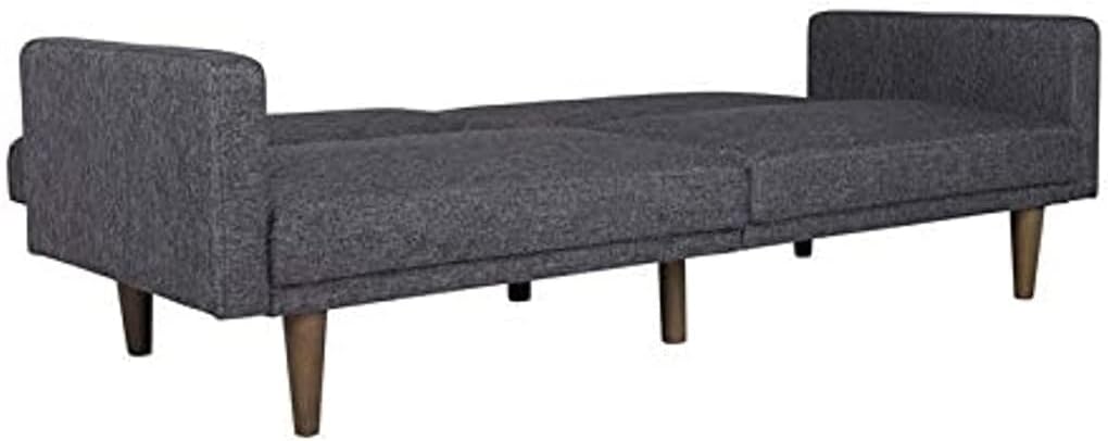 Convertible Futon Couch Bed with Linen Upholstery and Wood Legs - Grey