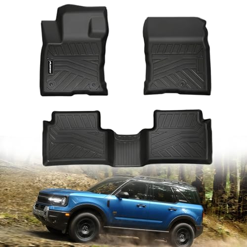 MJBYMAT Floor Mats for 2021 2022 2023 2024 2025 Ford Bronco Sport TPE All Weather Protection Heavy Duty 1st & 2nd Row Floor Liners Automotive Accessories Black