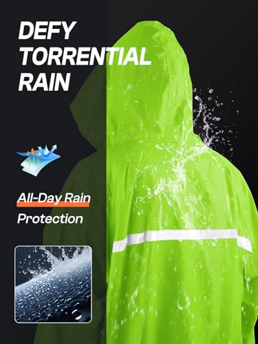 Image of Mens Long Hooded Safety Rain Jacket Waterproof Emergency Raincoat Poncho