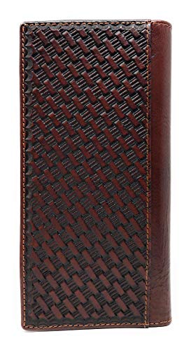 Western Genuine Leather Cowhide Cow fur Basketweave Star Men's Long Bifold Wallet in 3 colors (Coffee)2