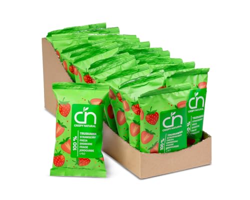 Crispy Natural Chips de Fresa 20x10 g. Chips de Frutas Secadas al Aire, Naturalmente Crujientes. Snack Saludable sin Azúcares Añadidos, Libre de Gluten. Fuente de Fibra. Pequeñas Porciones.