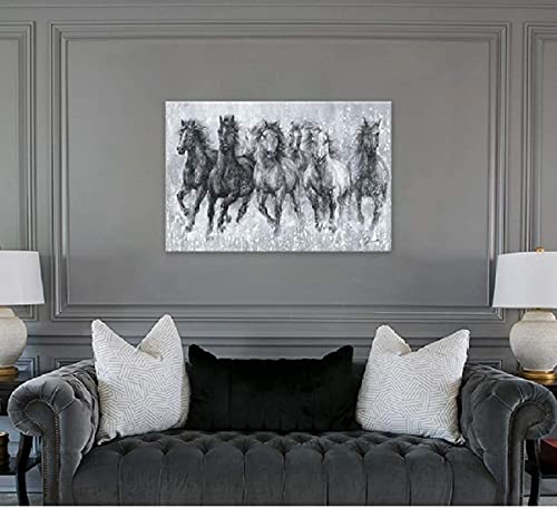 Ateliyishu Large Horses Picture Canvas Wall Art For Living Room Wall Decor Six Horses Running Painting Artwork 36"X24" Retro Abstract Gray Farmhouse Theme Animal Wall Decorations Stretched And Framed #TOP2