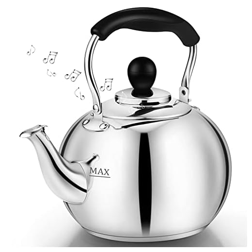 DclobTop Stove Top Whistling Tea Kettle 2.5 Quart Classic Teapot Mirror Polished Culinary Grade Stainless Steel Teapot for Stovetop