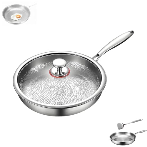 Sartén profesional de titanio martillado con tapa, 2025, antiadherente y ultraduradera, resistente a rayones. Sartenes Nutri multifuncionales antiadherentes y ultraduraderas.(L: 11.02in/28cm)