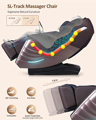 Relx Massage Chair Full Body Zero Gravity Sl-Track Shiatsu Massage Chair, 12 Modes, Built-In Heat Therapy System, Airbag Massage, With Yoga Stretch, Foot Massage, Ai Control And Lcd Screen（Brown） #TOP2