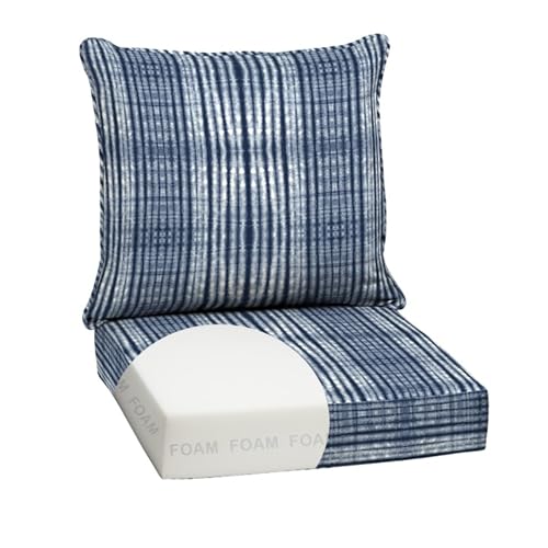 Image of Arden Outdoor Foam Deep Seat Cushions Set, 24x24, Premium High-Density Foam, Never Flattens, Weather-Proof for Patio Chair Sofa Couch, Blue Shibori Stripe