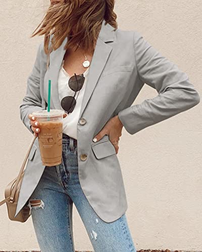 Newffr Womens Open Front Blazers Casual Long Sleeve Lapel Collar Button Down Work Office Jackets Blazer With Pocket Grey #TOP1