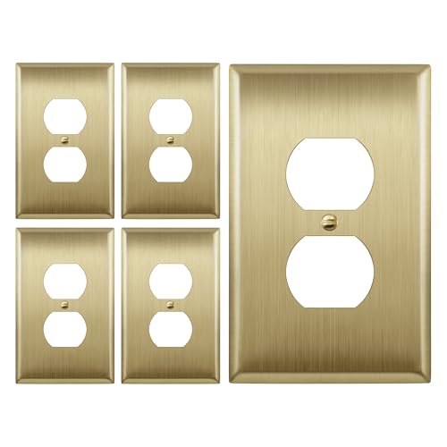 LIDER Duplex Receptacle Metal Wall Plate, Stainless Steel Outlet Cover, Corrosion Resistant, Mid-Size 1-Gang 4.88
