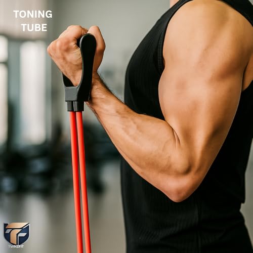 Image of Resistance Tube with Handles Exercise Band for Workout, Strength Training, Full Body Workout, Home Gym Use Men & Women Tonning Tube for Warm up Exercise 25Kg Resistance Band Red