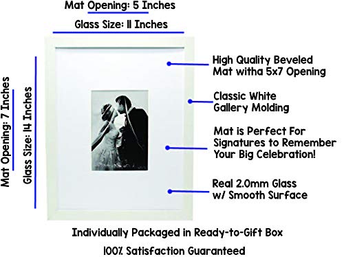 11X14 White Gallery Picture Frame With 5X7 Mat - Great Gift - Mat For Wedding And Celebration Signatures - Includes Attached Hanging Hardware And Desktop Easel - Display Pictures 5 X 7 Or 11 X 14 #TOP1
