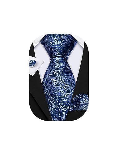 Barry.Wang Men Tie Set Paisley Pocket Square Cufflinks for Men Silk Necktie Wedding