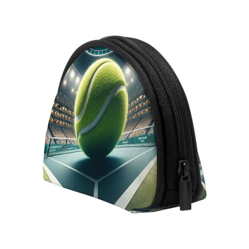 Portable Coin Purse Sports-Tennis-Ball-On-Court Mini Zippered Money Pouch Card Holder4