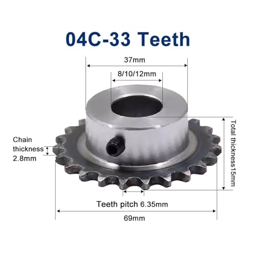Piñón de transmisión 04C con 33 dientes, orificio interior de 10mm y tornillo M5 2