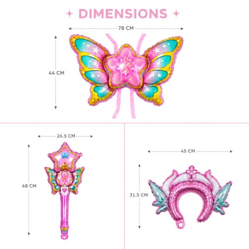 Image of Pink Butterfly Fairy Theme Foil Balloons For Kids Birthday Party. Set of 3 Pcs