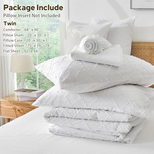 Image of Nesker Boho Twin Comforter Set - 5 Pcs Tufted Whilt Bedding Sets, Soft Cozy Chic Bed in a Bag, Vintage Shabby Bed Set All Season with Comforter, Fitted Sheet, Flat Sheet & Pillowcases
