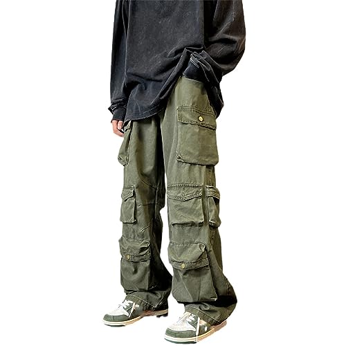 Multi-Pocket Overalls Harajuku Men's Retro Loose Wide-Leg Pants Street Casual Hip-Hop Straight High Waist Mop Pants2