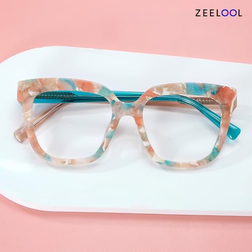Image of Zeelool Glasses Frame for Women, Square Fashion Eyeglasses Eyewear Frame with Non-prescription Clear Lens & Spring Hinges ZJGA716969-10