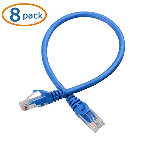 Cable Matters 8-Pack Snagless Short Cat5E Ethernet Cable 1 Ft (Cat5E Cable, Cat 5E Cable, Internet Cable, Network Cable) In Blue #TOP1