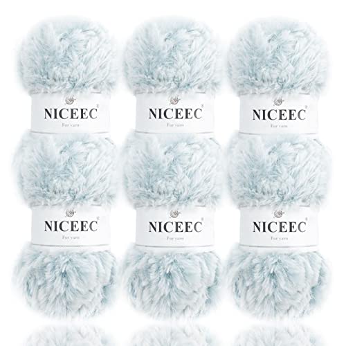 Image of NICEEC Faux Fur Yarn Super Soft, Chunky & Fluffy, Eyelash Yarn for Crochet & Knitting(Total Length 210yds /10.6oz) - Light Blue /300g