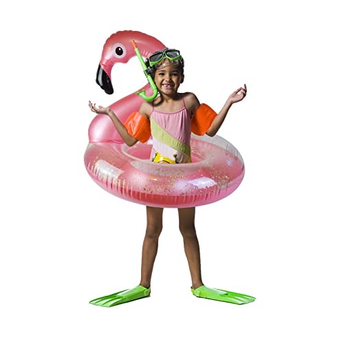 Luvier Medium Swimming Ring Pool Float For Girls, Flamingo Shape Inflatable Pool Float With Glitters, Inflatable Lounge Raft Tube Swimming Ring Summer Pool Toys For Kids (Medium, Rose Gold) #TOP3
