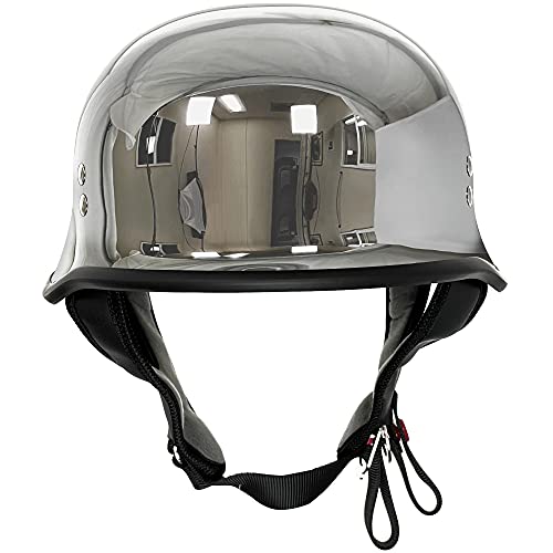 Outlaw Helmets T99 Silver Chrome German Style Motorcycle Half Helmet For Men & Women Dot Approved - Adult Unisex Skull Cap For Bike Scooter Atv Utv Chopper Skateboard (X-Large) #TOP1