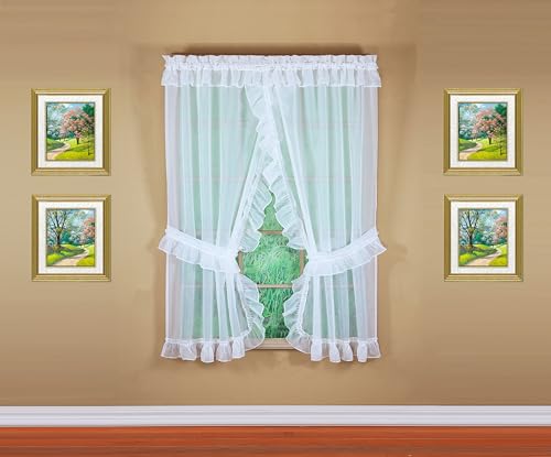 Image of Today's Curtain, Emelia Priscilla Sheer Pair 60 inch W x 63 inch L, White, 5-Piece-Set
