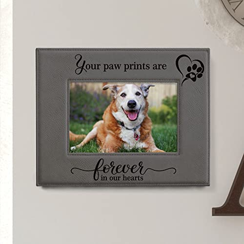 Kate Posh  Your Paw Prints Are Forever in Our Hearts Engraved Leather Picture Frame Memorial Pet Gift Loss of Dog and Cat Pet Sympathy Gift in Memory of 5 X 7 Horizontal  Cucciolini Doodles Kate posh  your paw prints are forever in our hearts Engraved leather picture frame Memorial pet gift loss of dog and cat pet sympathy gift in memory of 5 x 7 horizontal   cucciolini doodles