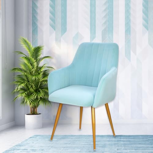Image of Taboo Velvet Dining Chair Set of 2 | Upholstered Accent Arm Chairs | Soft Cushioned Seat with Backrest | Modern Velvet Fabric Chairs with Metal Legs | Living Room, Bedroom, Cafe & Restaurant | SkyBlue
