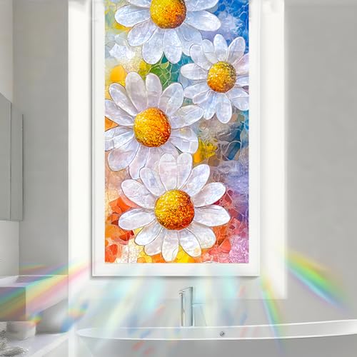 Image of Nuxovilar Sparkle Bright Daisy Floral Pattern Window Film 17.7x39.4 PVC
