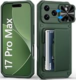 BXYJY for iPhone 17 Pro Max Wallet Case, Credit Card Holder (4-5 Cards), Slide Lens Cover, Military Drop Protection, Rugged Heavy Duty Women Men Protective Phone Case for iPhone 17Pro Max 6.9", Green