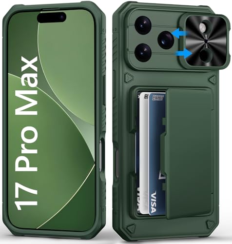 BXYJY for iPhone 17 Pro Max Case Wallet, Card Holder (4-5 Cards), Green