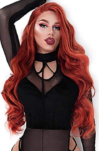 EEwigs ginger synthetic lace front wig free part half hand tied glueless Heat Resistant fiber hair long cosplay wigs for women 24inch