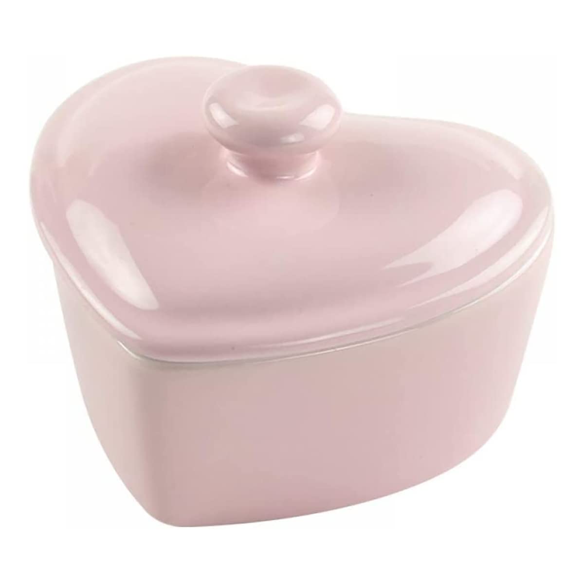 SOCOSY Heart-Shaped Ceramic Dessert Bowl with Lid Pudding Small Salad Bowl Baking Bowl High Temperature Resistance-Pink-5 OZ