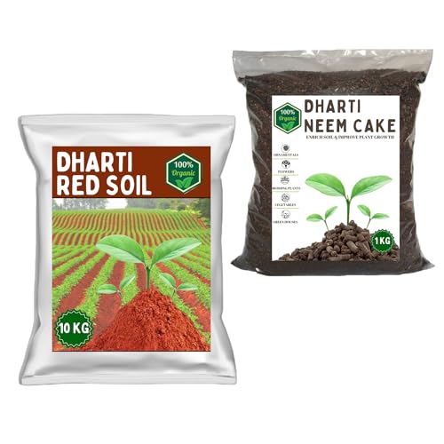 Garden Red Soil 10KG and Neem Cake Powder 1KG Organic Fertilizer for Plants - Potting Soil for All Vegetables, Fruits, Flowers, Trees shrubs, and House Plants (10)