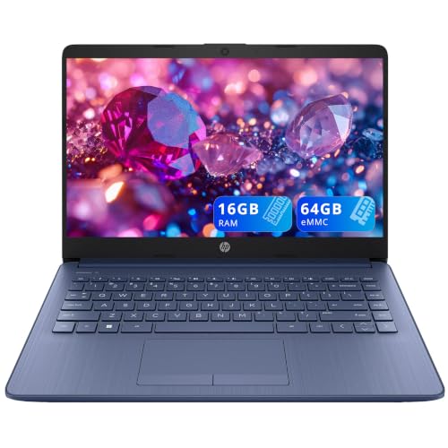 Image of HP Premium Stream 14 inch HD BrightView Laptop, Intel Celeron N4120, 16GB RAM, 64GB eMMC, HD Webcam, UHD Graphics, 1 Year Office 365, Bluetooth, WiFi, HDMI, Win 11s, Grayish Blue