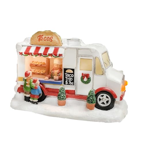 MOMENTS IN TIME Christmas Village Taco Truck LED Lighted Food Vendor Scene, Battery Operated Holiday Décor, Hand-Painted Polyresin Street Vendor Building for Christmas Village Display