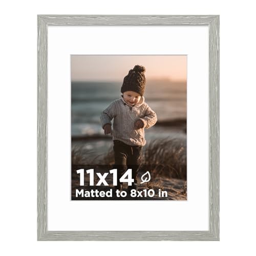 KINLINK 11x14 Picture Frame Light Grey, Wooden 14x11 Photo Frames with Plexiglass for 8x10 Picture with Mat or 11x14 Without Mat, 11 x 14 Frame for Art Collage Gallery Wall and Tabletop Display