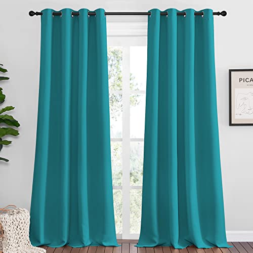 Image of NICETOWN Room Darkening Curtains 96 inch Length 2 Panels, Thermal Insulated Grommet Blackout Curtains for Modern Casual Elegant Bedroom Kids Room Theme Decoration (Peacock Teal, 2 Pieces, W55)