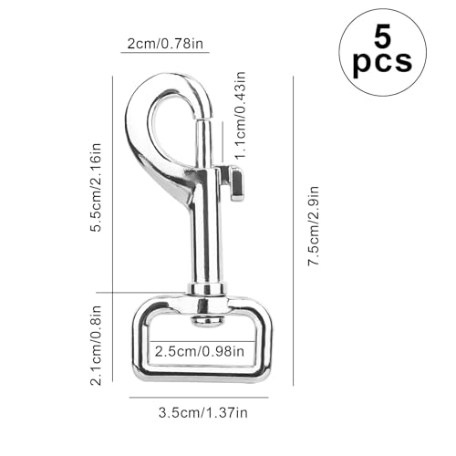 Karabinerhaken 5 Stück Haken mit Drehgelenk für Hundehalsband Karabiner 75 mm Länge, Robuster Stahl Wirbelkarabiner, Bolzenkarabiner für Eimer Hängematte Pferd Tack (Silber)