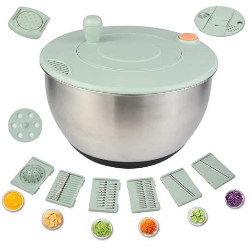 OTraki Centrifugadora Lechuga 5L en Acero Inoxidable, Escurridor Lechuga Grande Secador de Lechuga y Verduras con Base Antideslizante Apta para Lavavajillas, Lavar y Escurrir Las Ensaladas