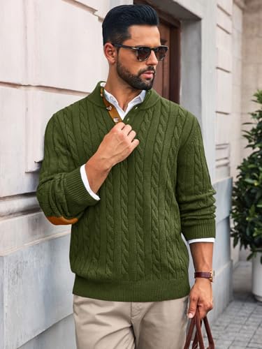 Runcati Mens Cable Knitted Pullover Sweater Casual Stand Collar Winter Warm Quarter Button Sweaters3